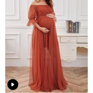 **NWT** Ever-Pretty Sheer Off Shoulder Double Skirt Maxi Maternity Dress